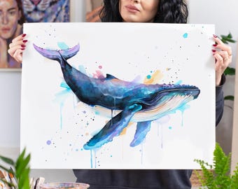 Humpback whale Limited Edition Watercolor Art Print by Slaveika Aladjova, animal, illustration, Sea art, sea life art, nautical, ocean art