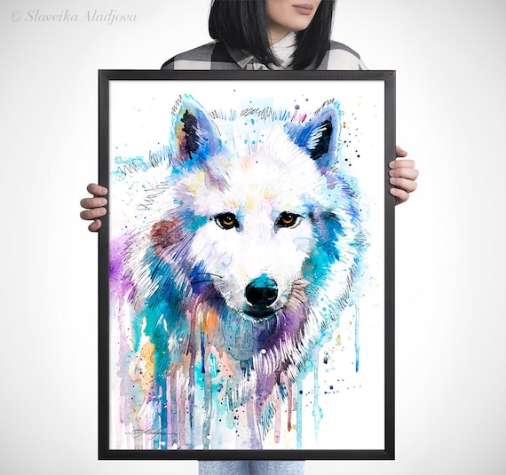 スラヴェイカ・アラジョヴァ作「北極オオカミ」限定版水彩画アート