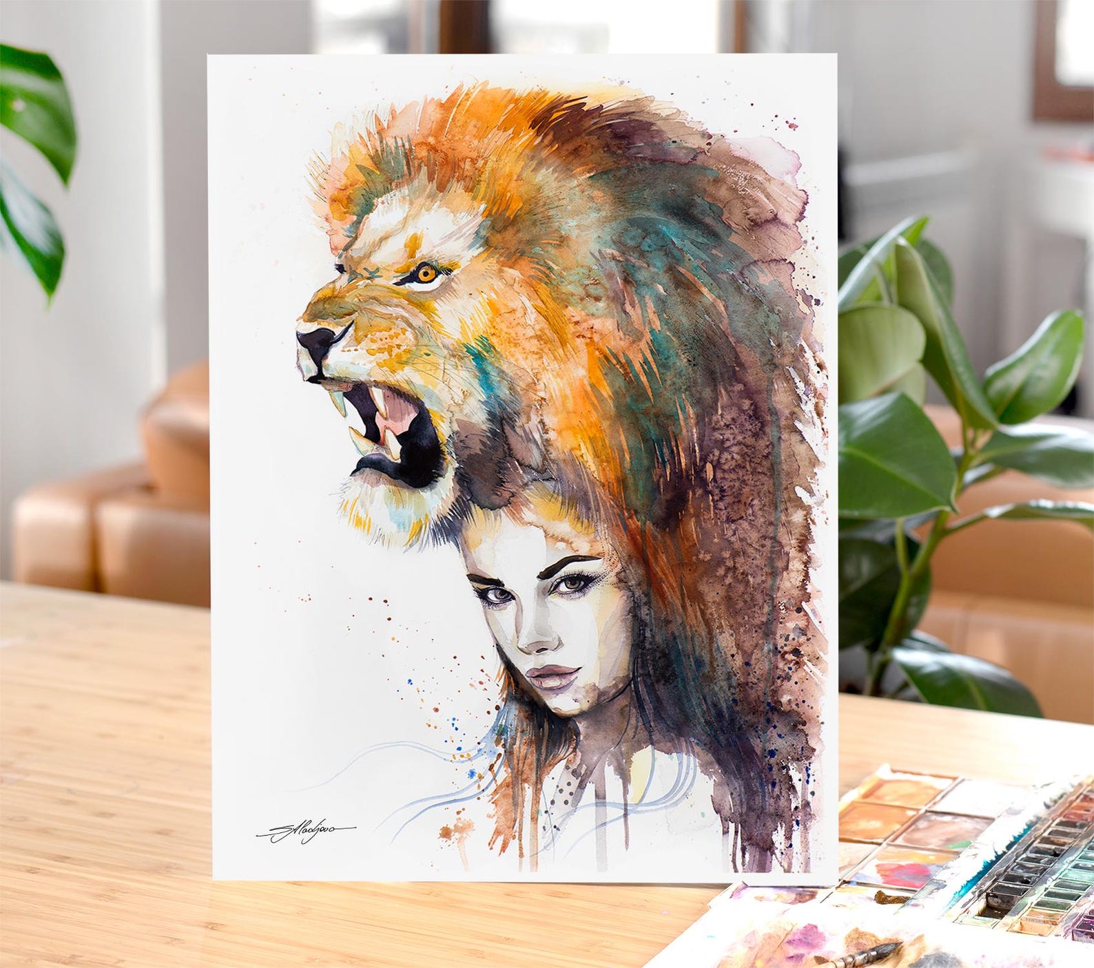 Lion Girl Limited Edition Watercolor Art Print by Slaveika Aladjova ...