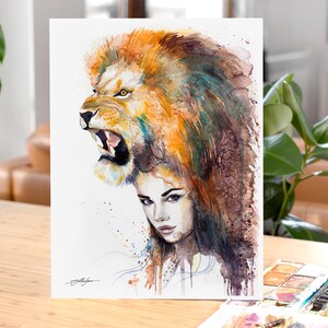 Lion Girl Limited Edition Watercolor Art Print by Slaveika Aladjova ...