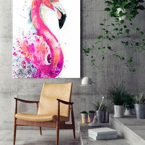 Pink Flamingo watercolor painting print by Slaveika Aladjova, art, animal, illustration, bird, home decor, wall art, gift, Wildlife image 7