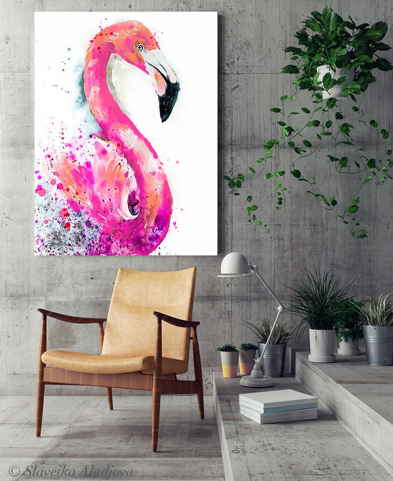 Pink Flamingo watercolor painting print by Slaveika Aladjova, art, animal, illustration, bird, home decor, wall art, gift, Wildlife image 7