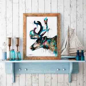 Reindeer Watercolor Painting Print by Slaveika Aladjova, Art, Animal ...