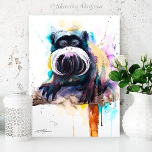 Emperor Tamarin Watercolor Painting Print by Slaveika Aladjova, Art ...