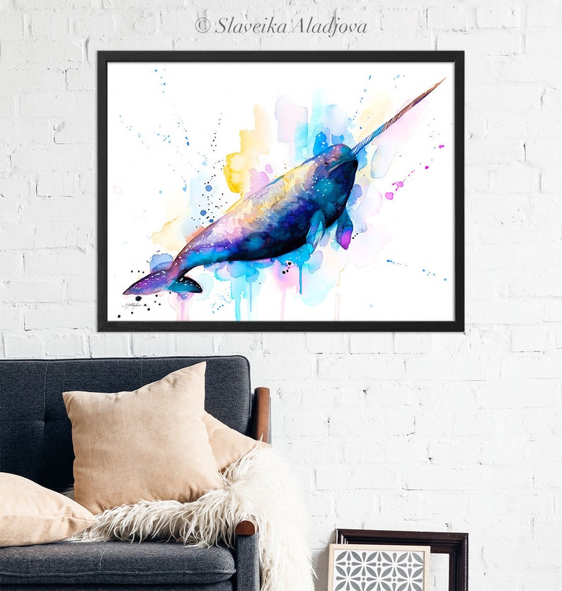 Narwhal watercolor painting print by Slaveika Aladjova art | Etsy