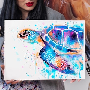 Blue Sea turtle Limited Edition Watercolor Art Print by Slaveika Aladjova, animal, illustration, painting, sea life art, home decor