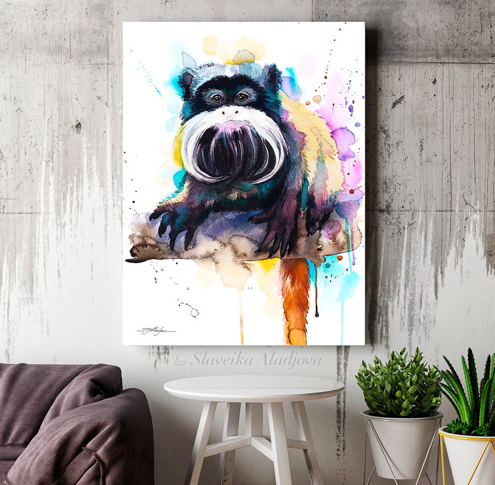 Emperor Tamarin Watercolor Painting Print by Slaveika Aladjova, Art ...