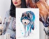 Slaveika Aladjova によるホワイト タイガーの水彩画プリント、アート