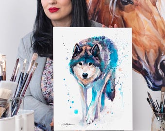 Wolf watercolor painting print by Slaveika Aladjova, art, animal, illustration, home decor, Nursery, gift, Wildlife, wall art,Contemporary
