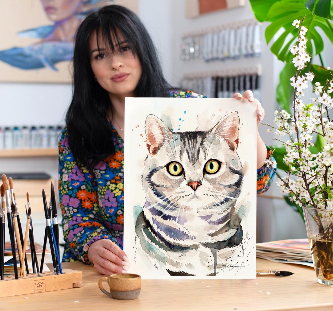 American Shorthair Cat Limited Edition Watercolor Art Print by Slaveika ...