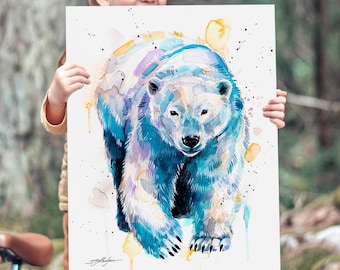 Eisbär Aquarell Malerei Druck von Slaveika Aladjova, Kunst, Tier, Illustration, Wohnkultur, Kinderzimmer, Geschenk, Wildtiere, Wandkunst