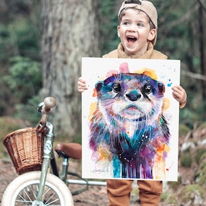 Otter Aquarell Druck von Slaveika Aladjova, Kunst, Tier, Illustration, Wohnkultur, Kinderzimmer, Geschenk, Wildtiere, Wandkunst
