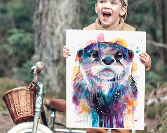 Otter watercolor painting print by Slaveika Aladjova, art, animal, illustration, home decor, Nursery, gift, Wildlife, wall art