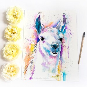 Llama watercolor painting print by Slaveika Aladjova, animal art, illustration, wall art, home decor, gift, Giclee Print, farm, portrait