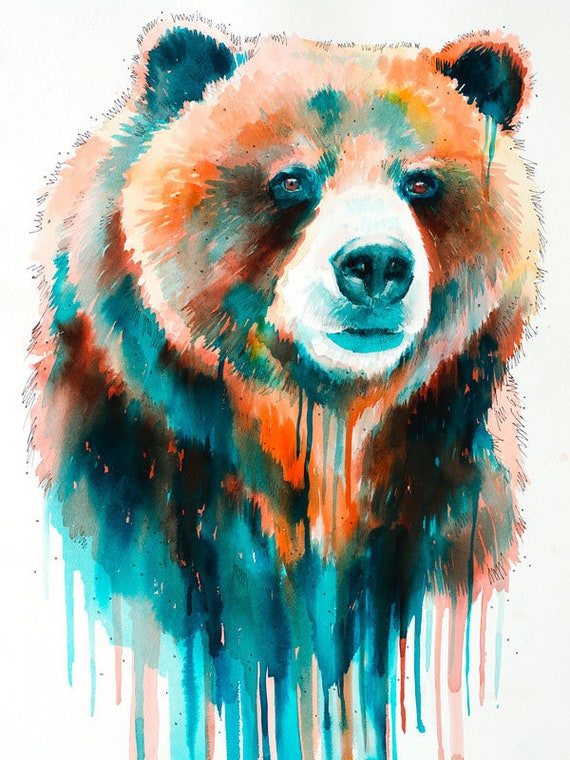 Original Watercolour Painting Grizzly Bear Art Animal - Etsy Original Watercolour Painting Grizzly Bear Art Animal - Etsy