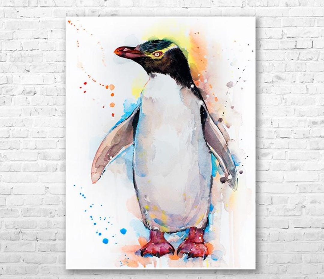 スラヴェイカ・アラジョヴァによるキバナペンギンの限定版水彩画アート