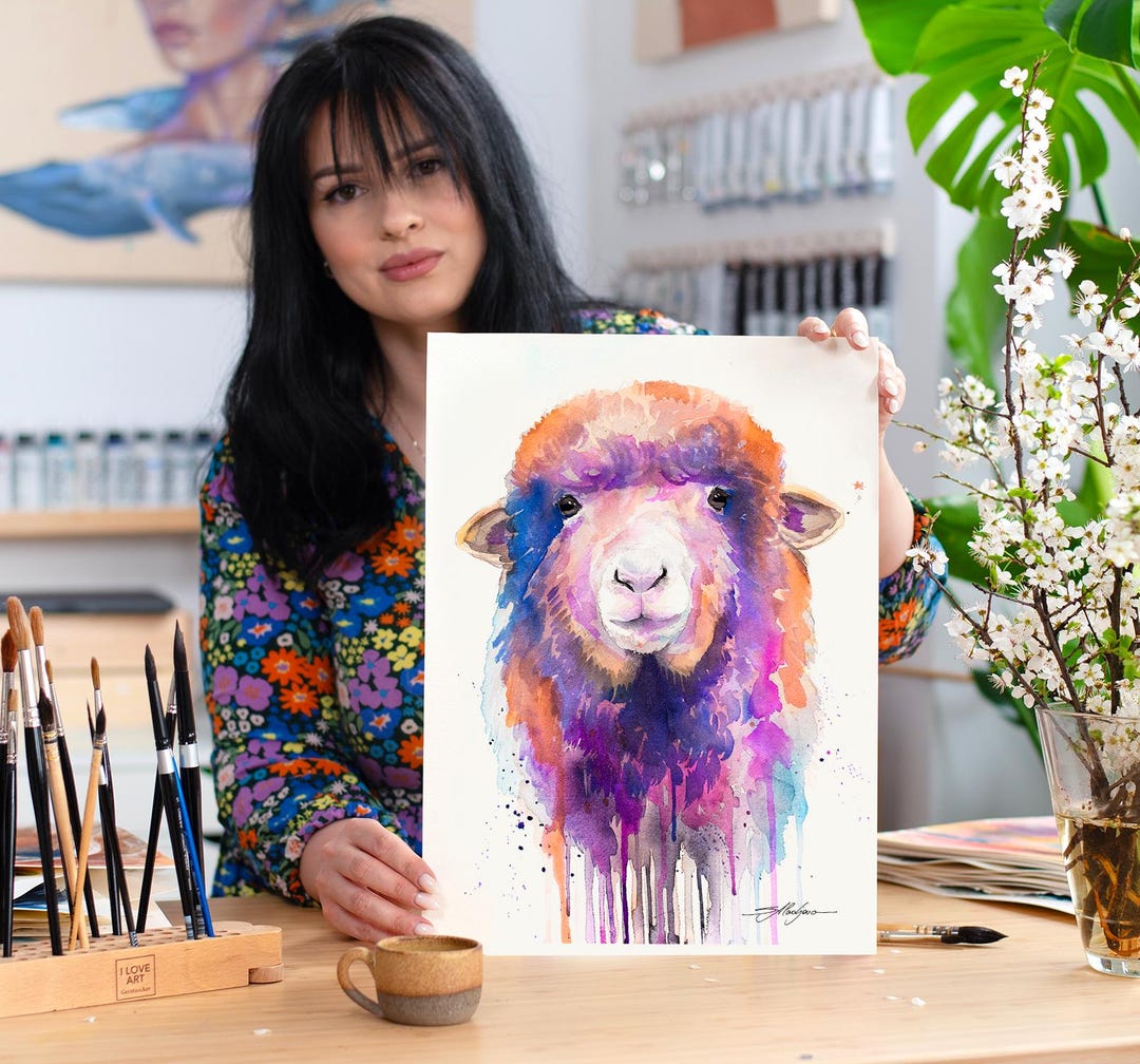 Colorful Sheep Watercolor Painting Print by Slaveika Aladjova, Art ...