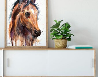 Slaveika Aladjova によるサラブレッド馬の水彩画プリント、動物アート