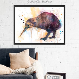 Kiwi watercolor painting print by Slaveika Aladjova, extra large canvas, art, animal, illustration, home decor, Wildlife, Contemporary, image 10