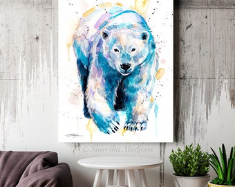 油彩画  シロクマ Slaveika Aladjovaによるシロクマの水彩画プリント、アート、動物