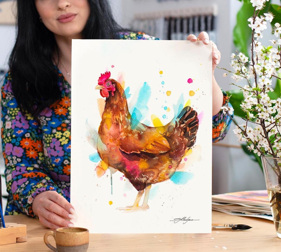 Hen, Chicken Limited Edition Watercolor Art Print by Slaveika Aladjova ...