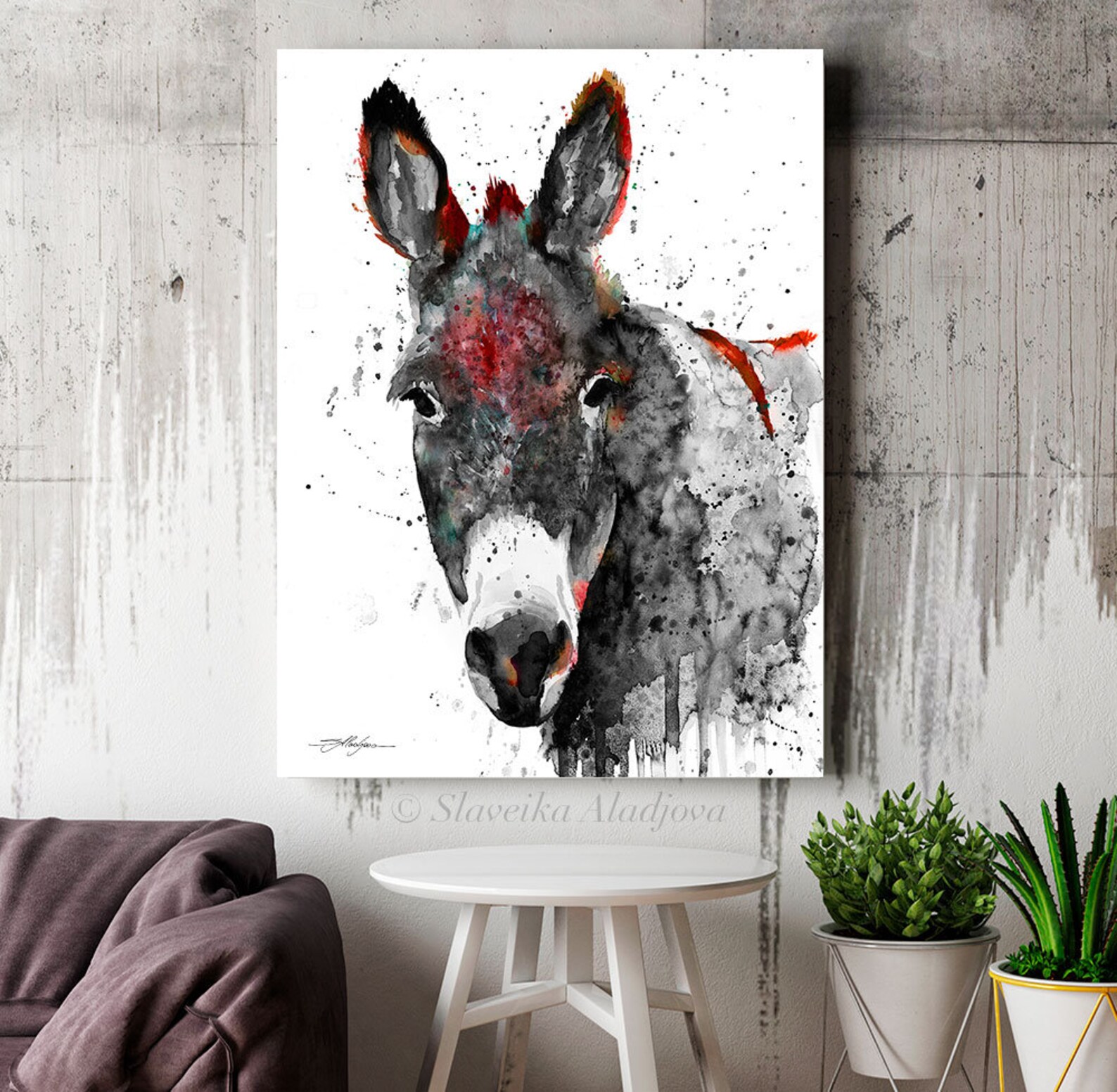 Black and White Donkey Watercolor Painting Print by Slaveika Aladjova ...