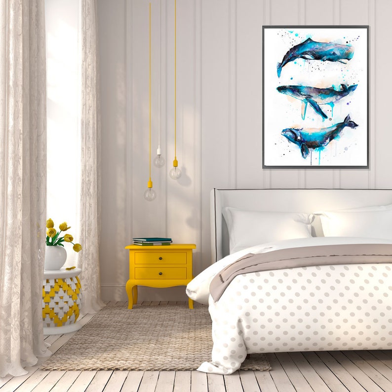 Sperm whale, Right whale,Humpback whale watercolor painting printby Slaveika Aladjova, art, animal, illustration, Sea art, sea life art, image 3