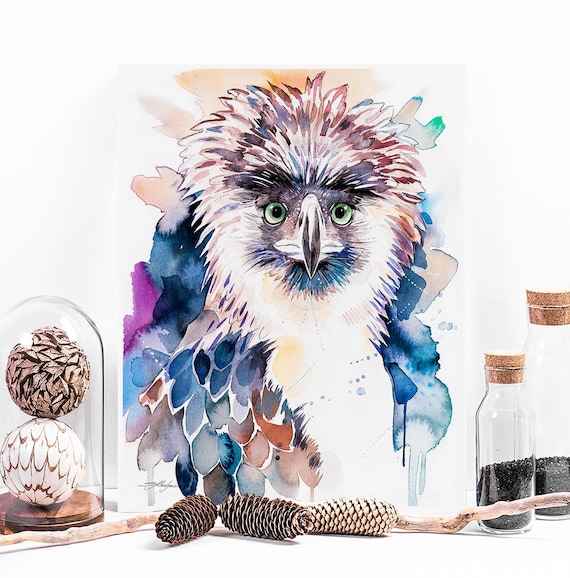 スラベイカ・アラジョヴァ作「フィリピンワシ」限定版水彩画アート