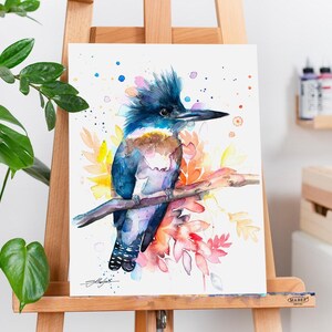 Belted kingfisher Limited Edition Watercolor Art Print by Slaveika Aladjova, animal, illustration, bird, home decor, wall art, painting, image 1