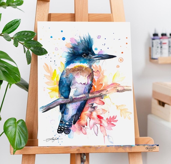Belted kingfisher Limited Edition Watercolor Art Print by Slaveika Aladjova, animal, illustration, bird, home decor, wall art, painting,