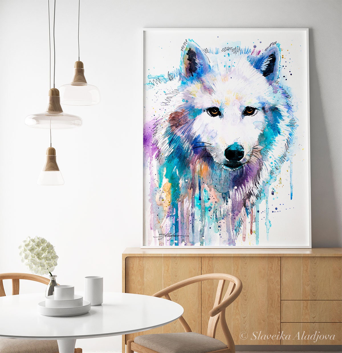 スラヴェイカ・アラジョヴァ作「北極オオカミ」限定版水彩画アート
