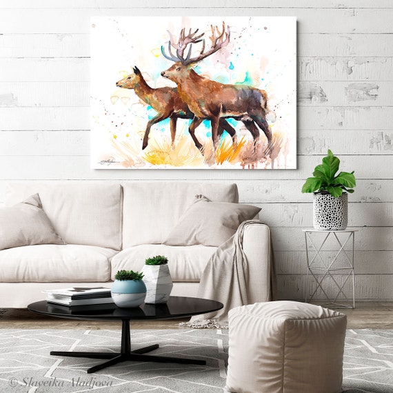 Deer love watercolor painting print by Slaveika Aladjova art | Etsy
