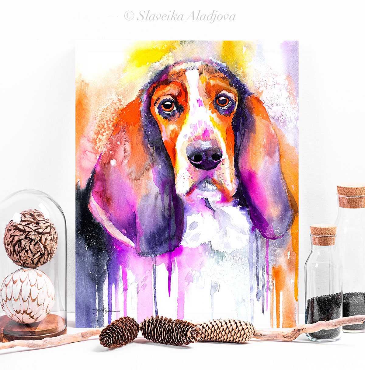 Basset Dog Watercolor Painting Print by Slaveika Aladjova | Etsy