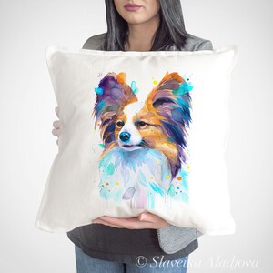 Funda de almohada Papillon de Slaveika Aladjova, funda de cojín, funda de almohada decorativa, arte animal, almohada de acuarela de perro, mascota linda
