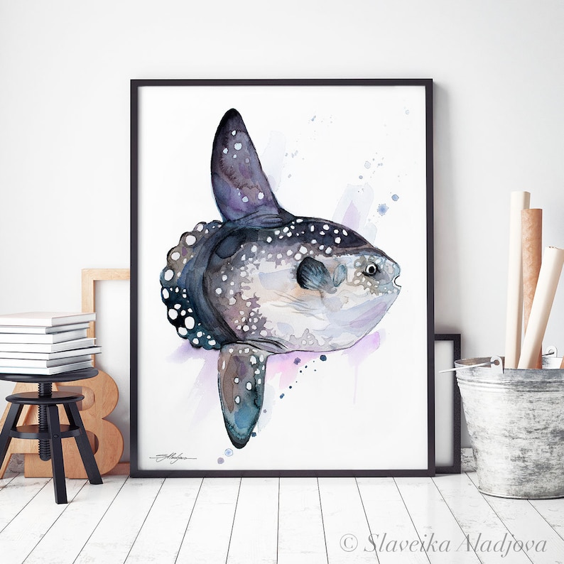 Sunfish Mola Mola Ocean Sunfish Watercolor Painting Print by | Etsy