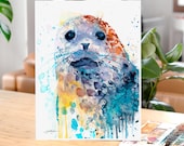 Slaveika Aladjova によるゼニガタアザラシの水彩画プリント、アート