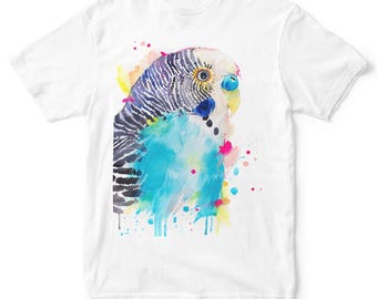 Budgerigar T-shirt, Watercolor art print Graphic Tees, Unisex, Women, Kids models, ring spun Cotton 100%, Animal, XS, S, M, L, XL, XXL