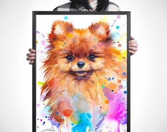 スラヴェイカ・アラジョヴァ作「ポメラニアン犬」限定版水彩画アート