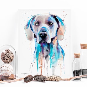 Blue Weimaraner watercolor painting print by Slaveika Aladjova, animal, illustration, home decor, Nursery, Contemporary, dog art, wall art