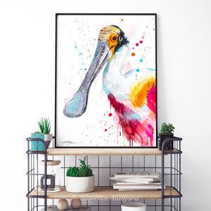 Roseate spoonbill watercolor painting print by Slaveika Aladjova, animal art, illustration, bird, home decor, wall art, portrait, gift image 8