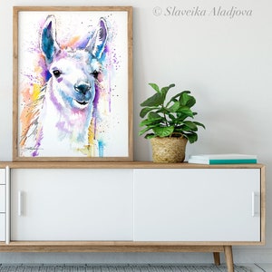 Llama Watercolor Painting Print by Slaveika Aladjova, Animal Art ...