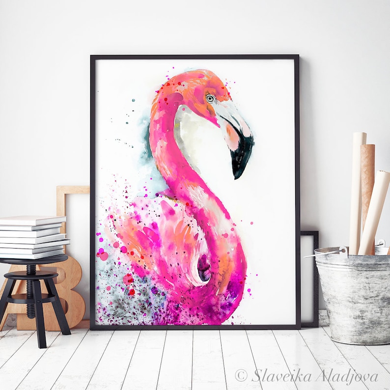 Pink Flamingo watercolor painting print by Slaveika Aladjova, art, animal, illustration, bird, home decor, wall art, gift, Wildlife image 4