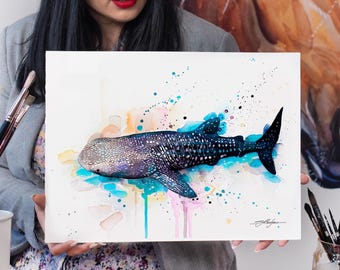 ジンベイザメ - オリジナルの水彩画のサメの絵画 - Etsy 日本