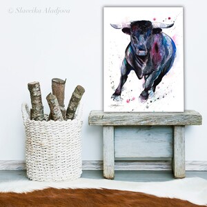 Black Bull Watercolor Painting Print by Slaveika Aladjova, Art, Animal ...