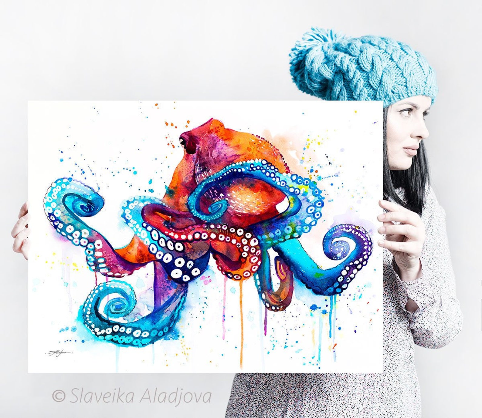 Octopus Watercolor Painting Print by Slaveika Aladjova Art | Etsy Canada
