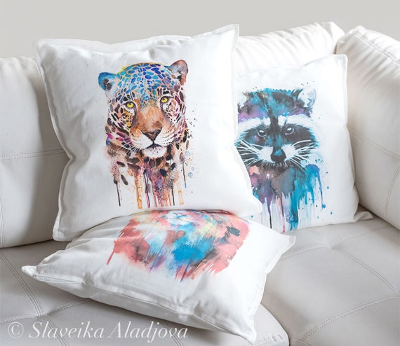 Jaguar Cushion Cover throw pillow Decorative Cushion Cover Animal lover gift idea Watercolor pillow Cute panther pillow