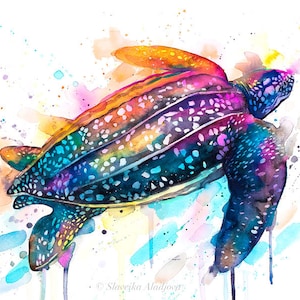 Leatherback sea turtle watercolor painting print by Slaveika Aladjova, art,animal, illustration, Sea art, sea life art, home decor, Wall art image 2