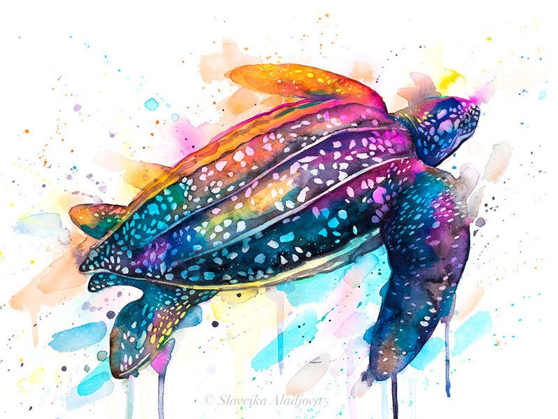 Leatherback sea turtle watercolor painting print by Slaveika Aladjova, art,animal, illustration, Sea art, sea life art, home decor, Wall art image 2