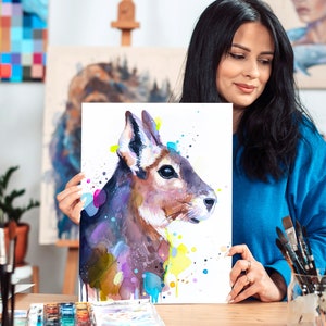Stampa di pittura ad acquerello Mara della Patagonia di Slaveika Aladjova, arte, animale, illustrazione, arredamento per la casa, scuola materna, regalo, fauna selvatica, arte della parete