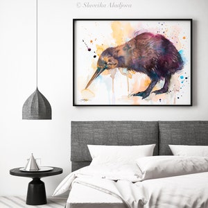 Kiwi watercolor painting print by Slaveika Aladjova, extra large canvas, art, animal, illustration, home decor, Wildlife, Contemporary, image 6